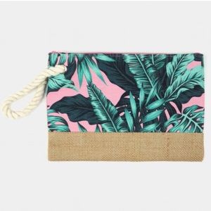 Pink & Green Tropical Leaf Wristlet 🌴